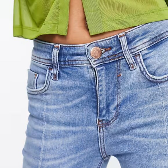 River Island Petite Kickflare Cropped Jeans Size UK12XS | NWT | Medium Blue - Picture 3 of 5